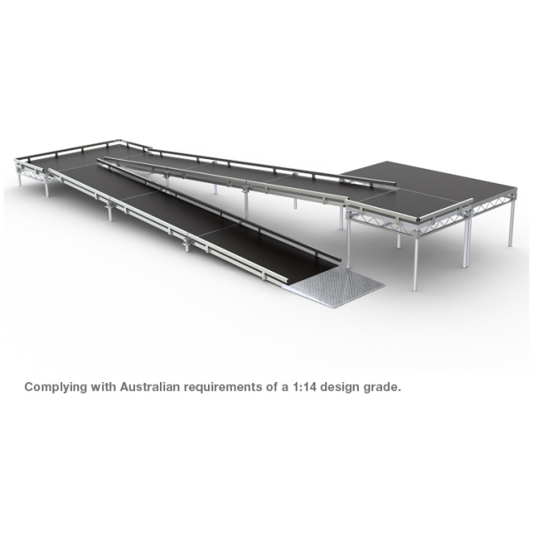 Wheelchair Ramp to suit 300mm High Stage. 3380mm long x 1000mm wide with 14:1 Gradient. Compliant with Australian Standards