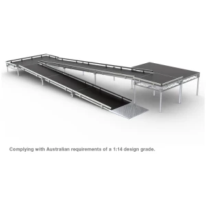 Wheelchair Ramp to suit 600mm High Stage. 7580mm long x 1000mm wide with 14:1 Gradient. Compliant with Australian Standards